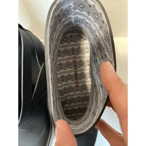 Lucky Brand Womens Rindah Belted Heel Rubber Rain Boots Sz 8 Black Stylish - Picture 8 of 13